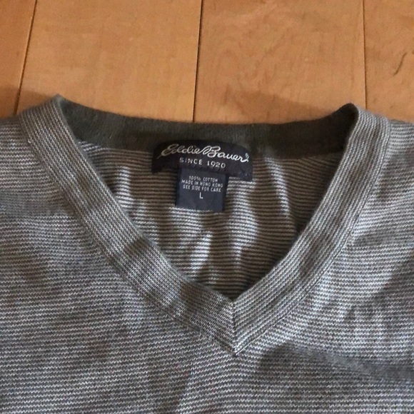 Eddie Bauer 100% Wool Striped V-neck Tee - Picture 2 of 8